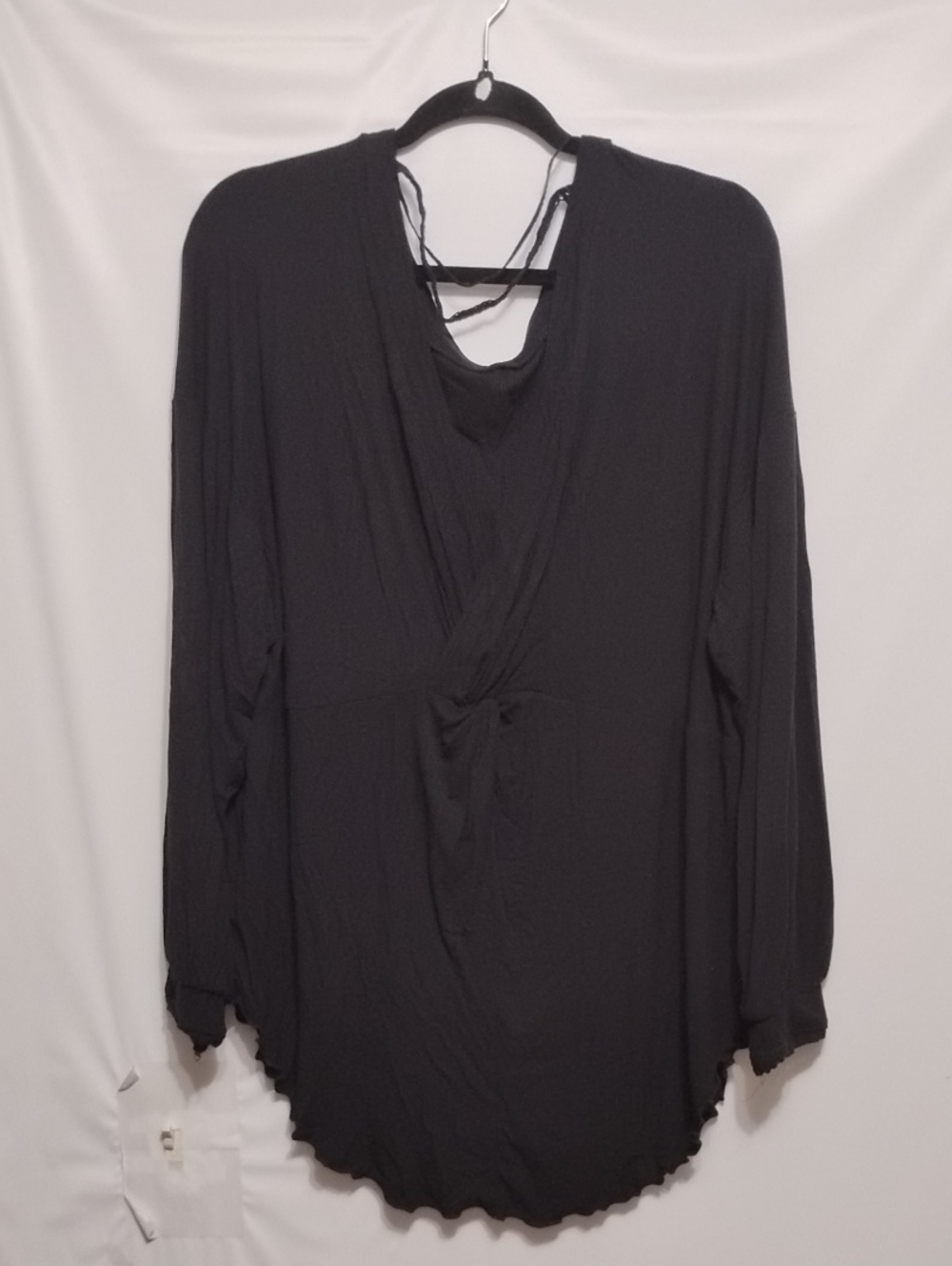 Free People Black Long Sleeve Draped V-Neck BohoTop
